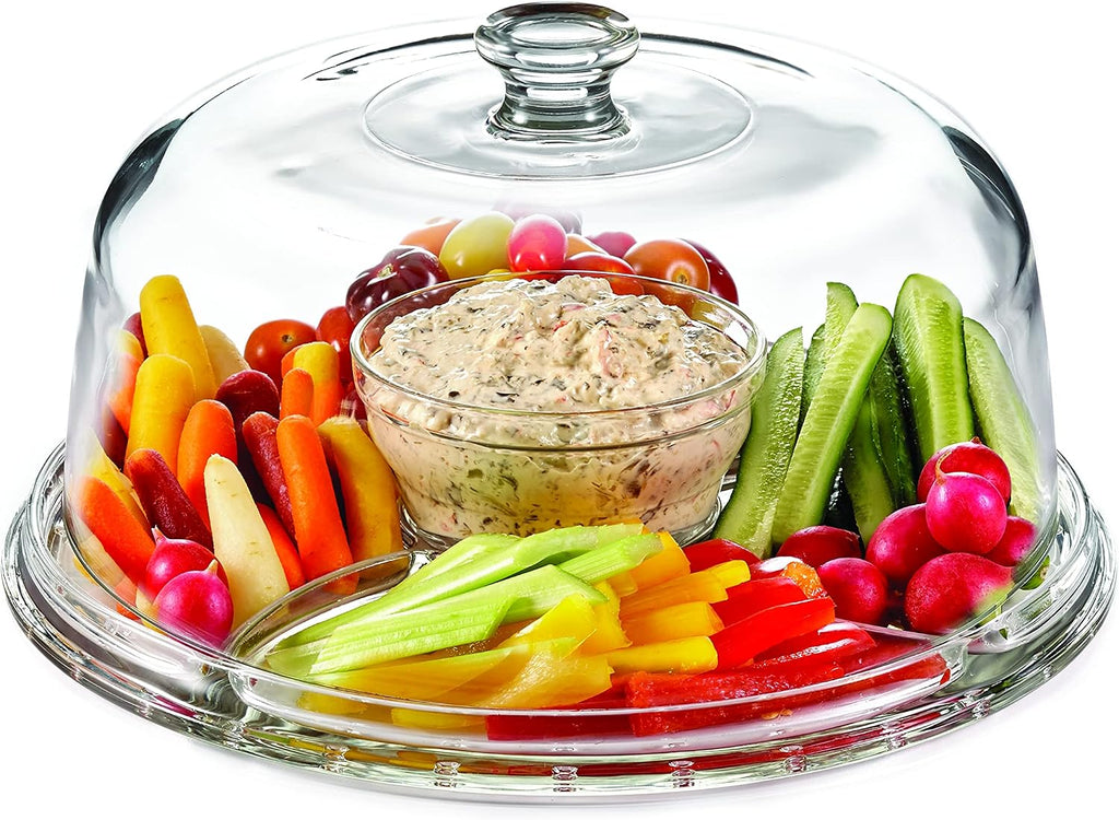 Glass Cake Stand with Dome, 6-in-1 Convertible Server