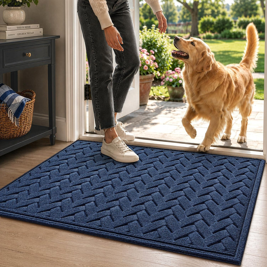 Front Door Mat Outside Entrance 2x3 Heavy Duty Entry Floor Doormat | Wave Navy, Dirt Trapper, Rubber Back, Non Slip