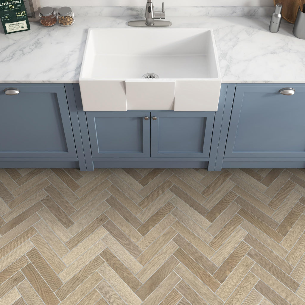 12-Pack Peel & Stick Floor Tile, Herringbone Warm Oak
