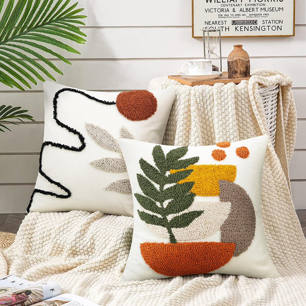 Abstract Boho Pillow Covers Tufted Mid Century Modern Throw Pillows Minimalism Aesthetic Textured Pillow Cover Sun