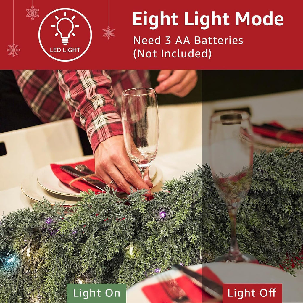 Cedar Christmas Garland with Lights for Mantle - Decorations 6 ft Realistic Lighted Faux Pine Garlands for Xmas Home