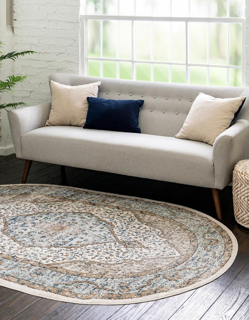 Nyla Collection Area Rug - Winner (6' 1" x 9' Oval Blue/Dark Gray)