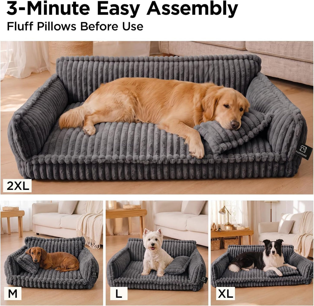 Orthopedic Dog Couch, Fluffy Pet Sofa Bed, Washable Cover