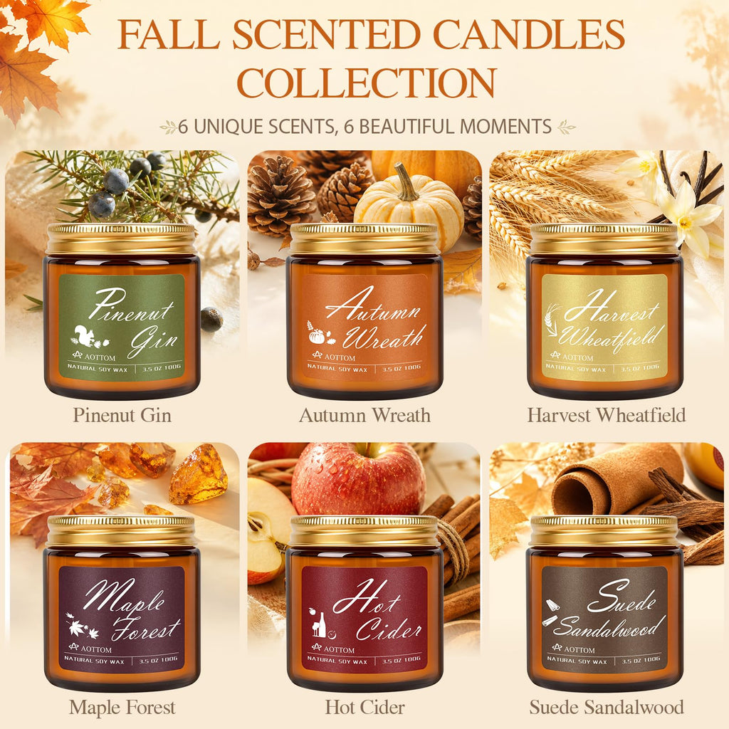 Fall Scented Candles, 6 Pack Fall Candles Scented Natural Soy Wax