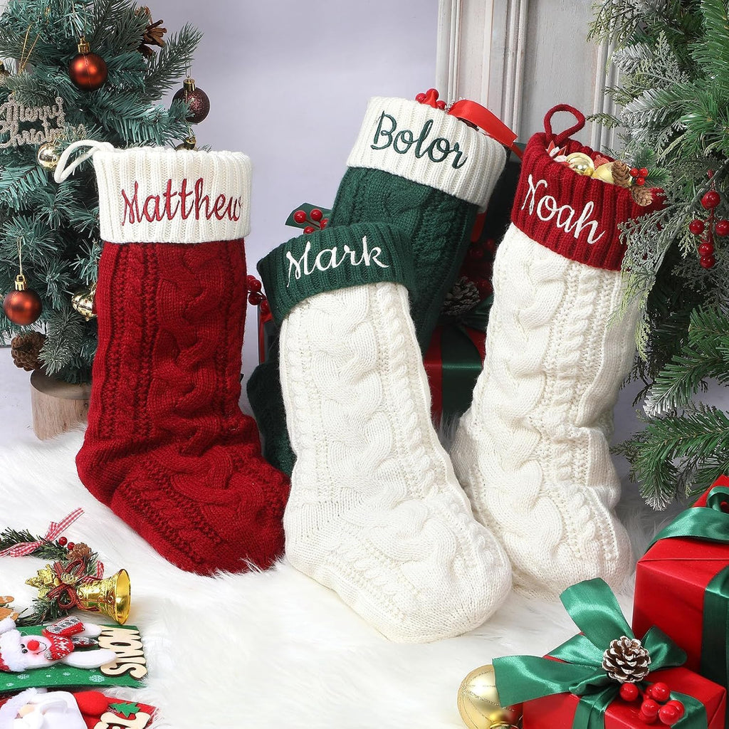 Stockings with Embroidered Name 18" Large Customized Stockings for Fireplace Hanging Decoration,Knitted Xmas - Set of 3