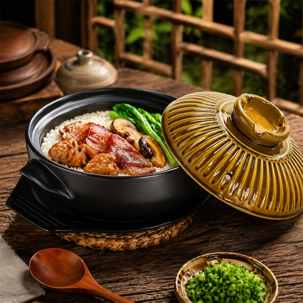 Large Korean Ceramic Bowl with Lid and Platter, 54 oz Clay Pot for Cooking, Sizzling Hot Pot for Dolsot Bibimbap