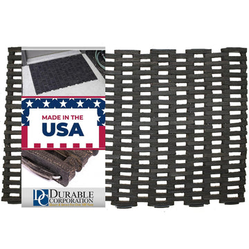 Durite Outdoor Entrance Mat, Recycled Rubber Tire-Link Doormat, Heavy Duty Straight Weave Drainage Mat, Black, 20" x