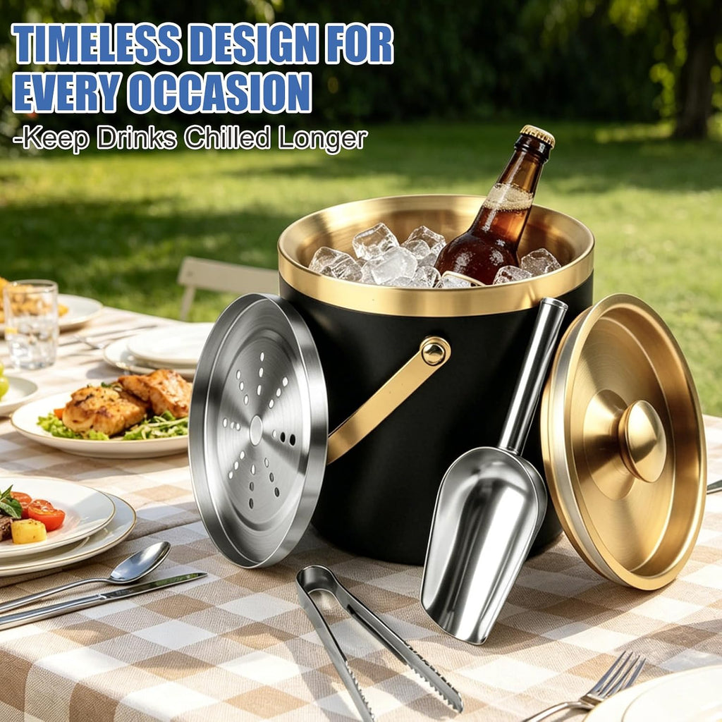 3L Double Wall Insulated Ice Bucket for Parties, Champagne Bucket with Lid - Set of 4
