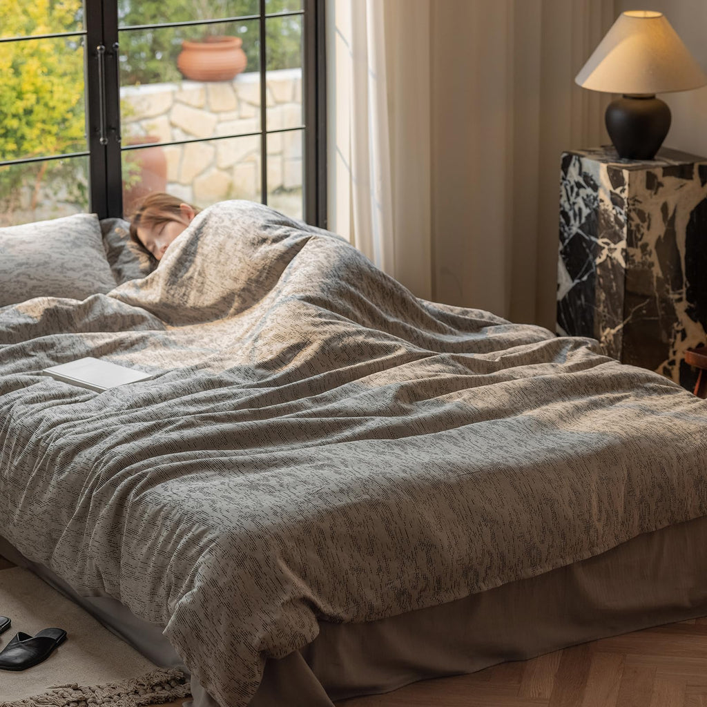 Minimalist Grey Duvet Cover Set Twin Chic Cotton Jacquard Bedding