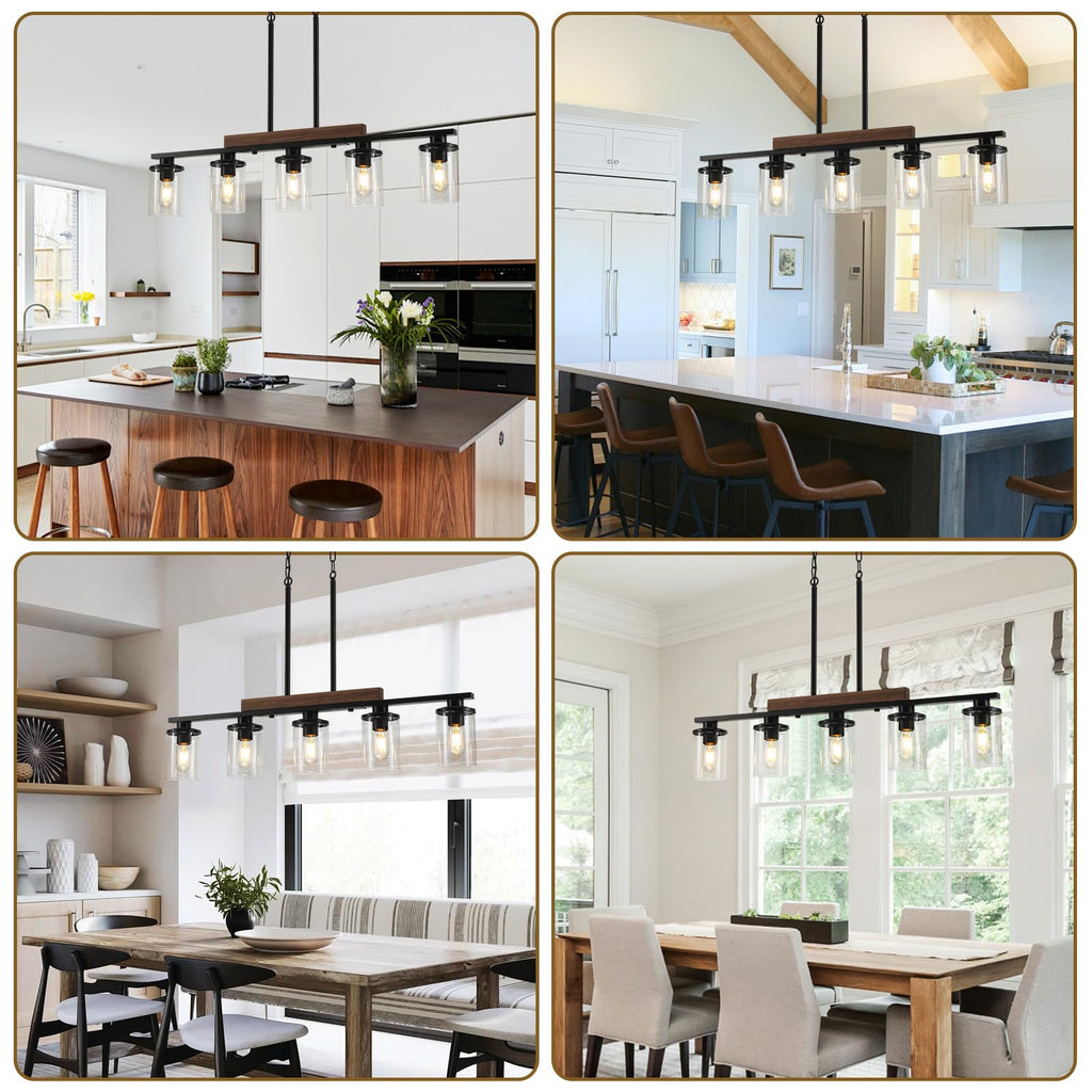 36.2" Kitchen Island Lighting, 5-Light Dining Room Chandelier Black