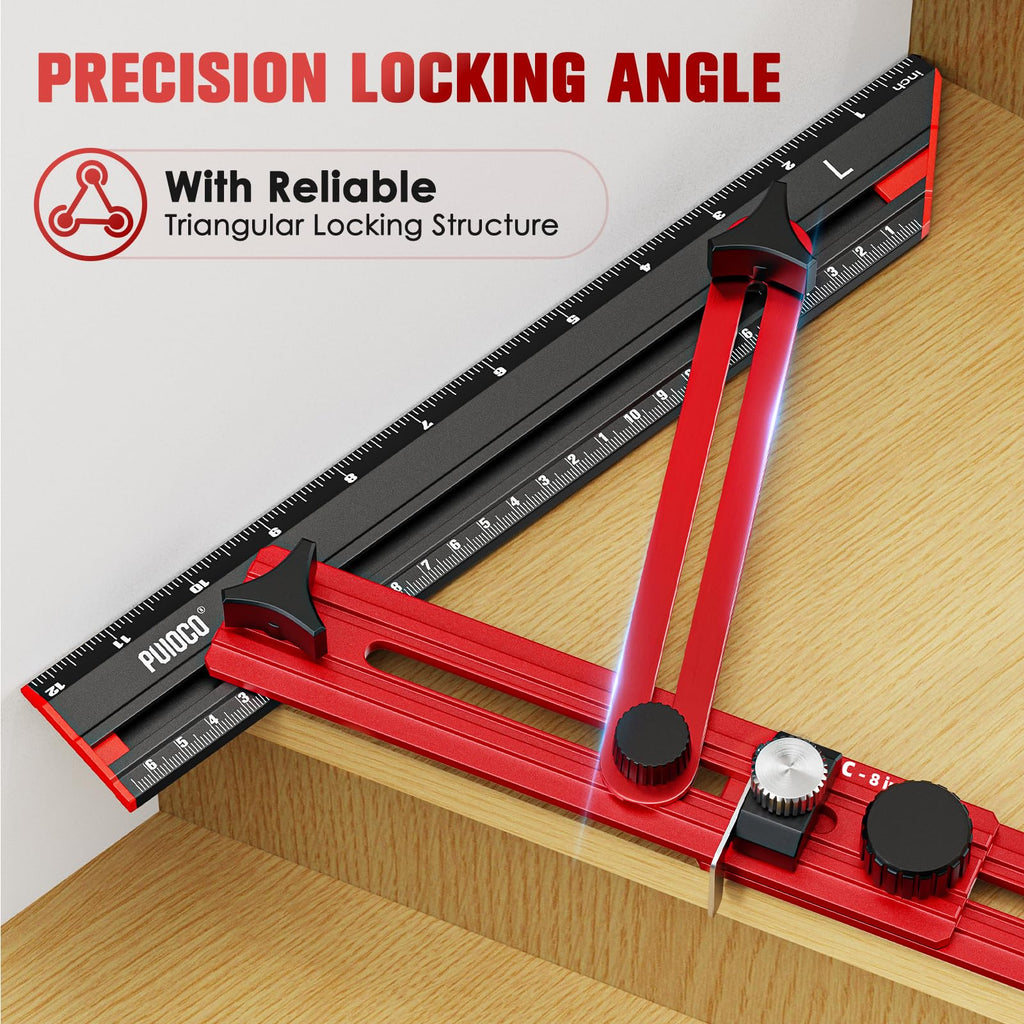 Stair Tread Template Tool with Triangular Brace and Edge Flip Stops