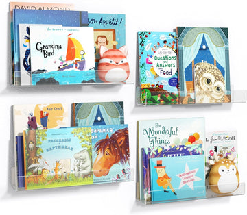 16. Inch Acrylic Floating Bookshelves, Pack, Clear Modern Wall Shelves for Child/Toddler, Invisible Ledge Book