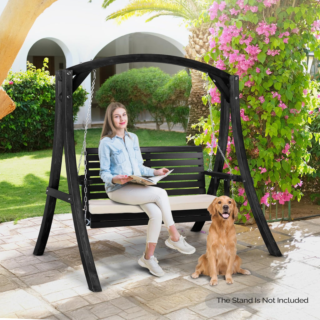 4 FT Heavy Duty Porch Swing with Cushion, 880 LBS Wooden, Black