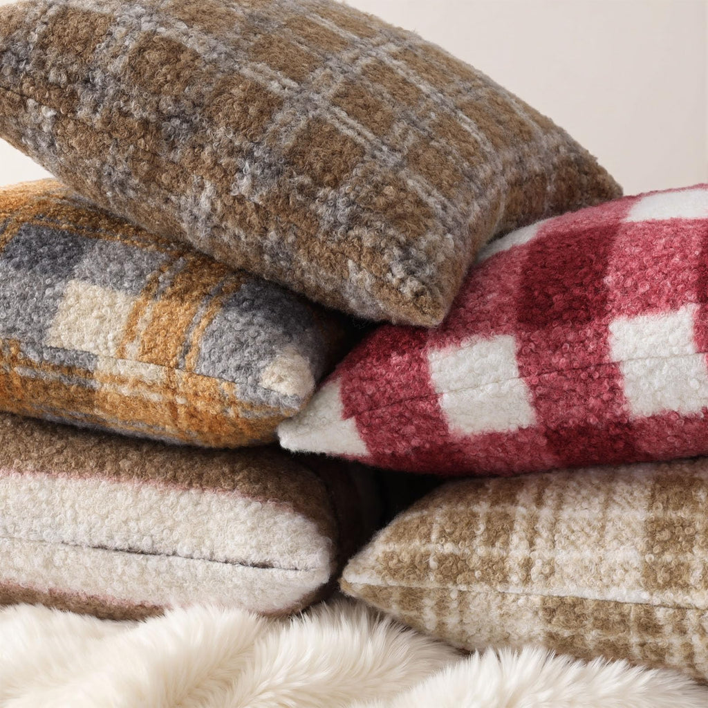 Faux Fur Striped Throw Pillow Covers 16X16 Set of 2 Ivory