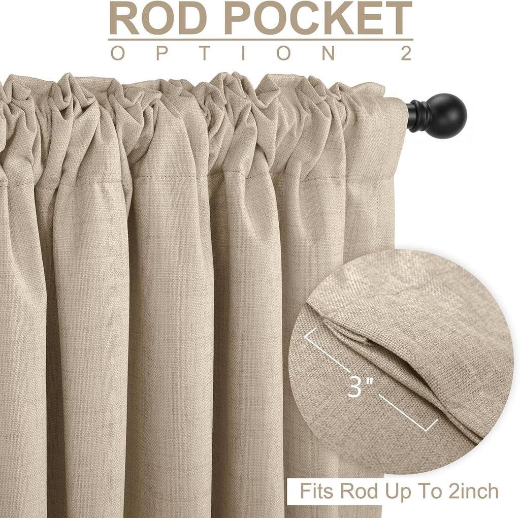 Linen Textured Total Blackout Curtains, Oatmeal - Set of 2