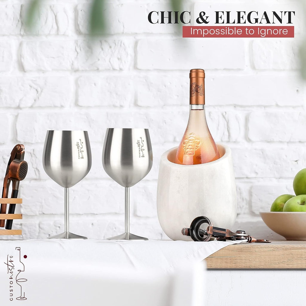 Marble Wine Chiller Bucket - 750ml Wine Bottle Cooler and Champagne Chiller for Party, Kitchen, Bar Cart Decor
