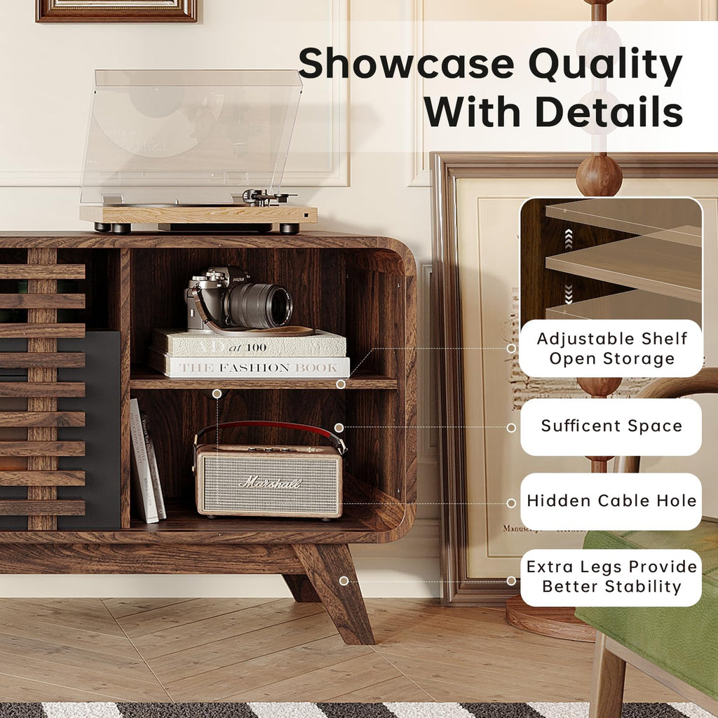 Luxury Fluted TV Stand with Fireplace, 80 inch, Brown