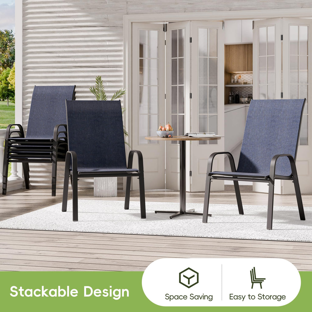 Patio Chairs Set of 8, Stackable Outdoor Dining Chairs for All Weather, Metal Modern Outside Furniture Chair for Pool