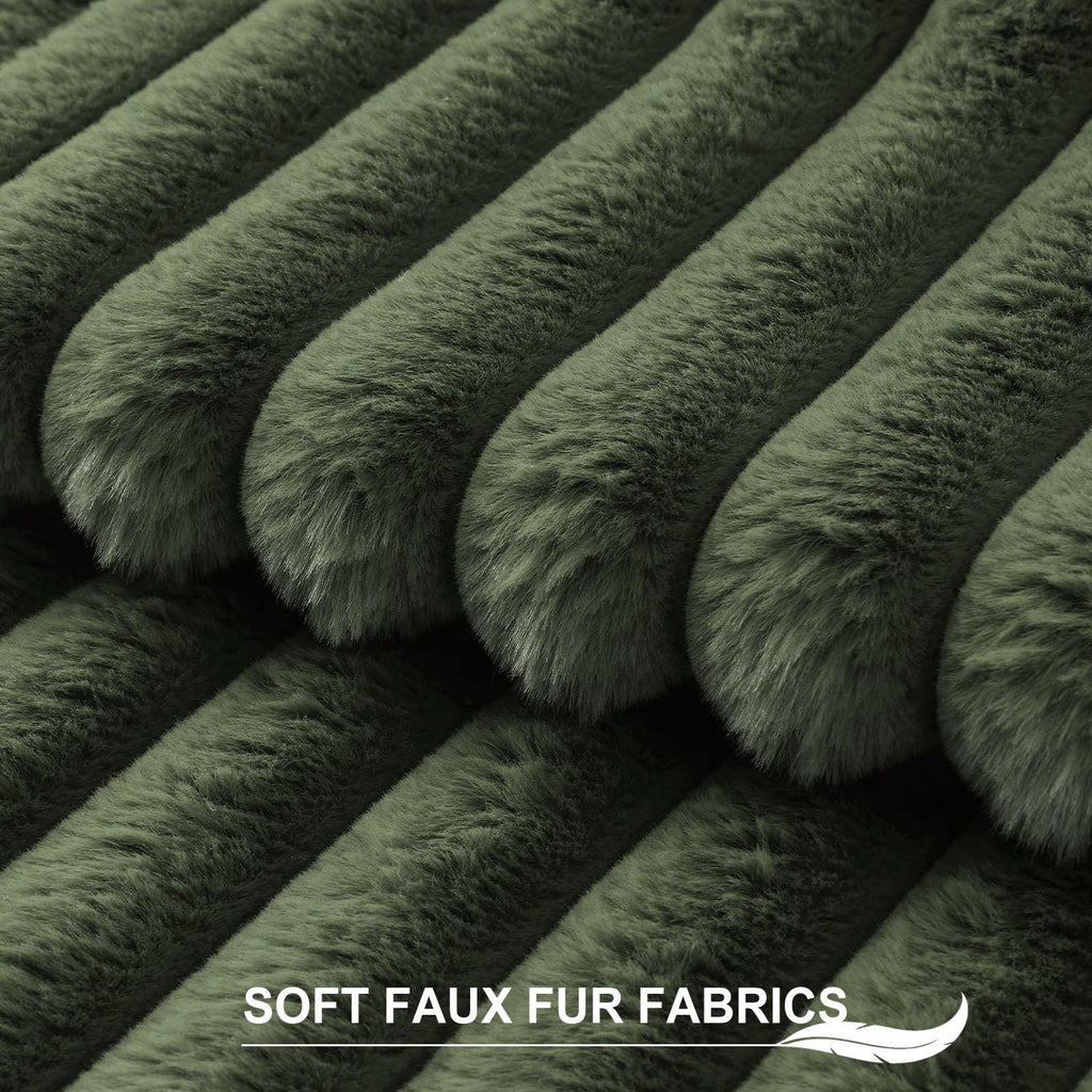 Faux Fur Decorative Throw Pillow Covers 18x18 Set of 2, Olive Green