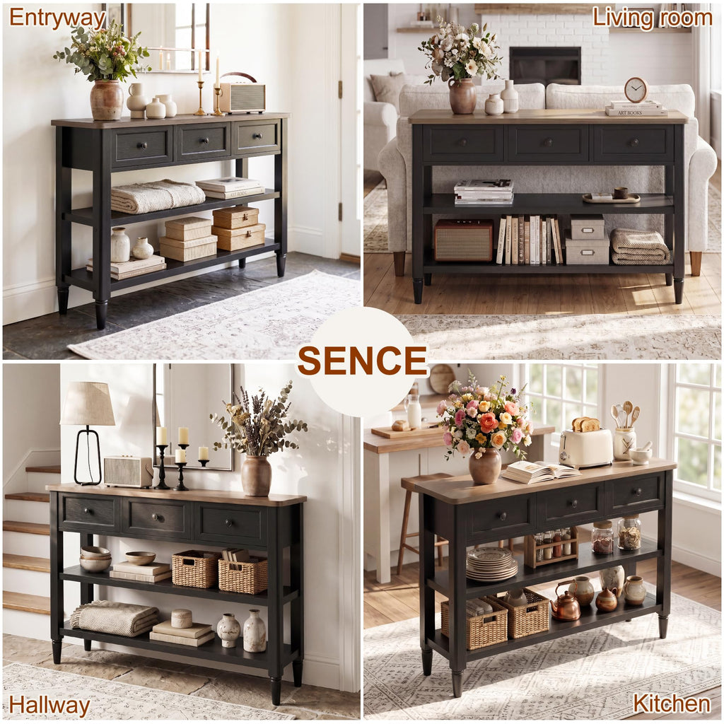 43" Farmhouse Entryway Table with 3 Drawers 2 Shelves