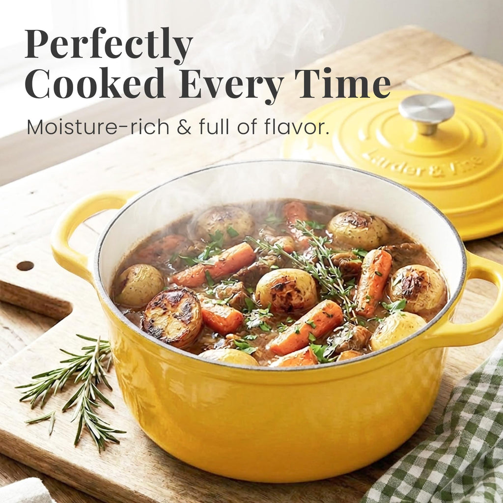 5.7 qt Enameled Cast Iron Dutch Oven Pot with Lid, Limoncello