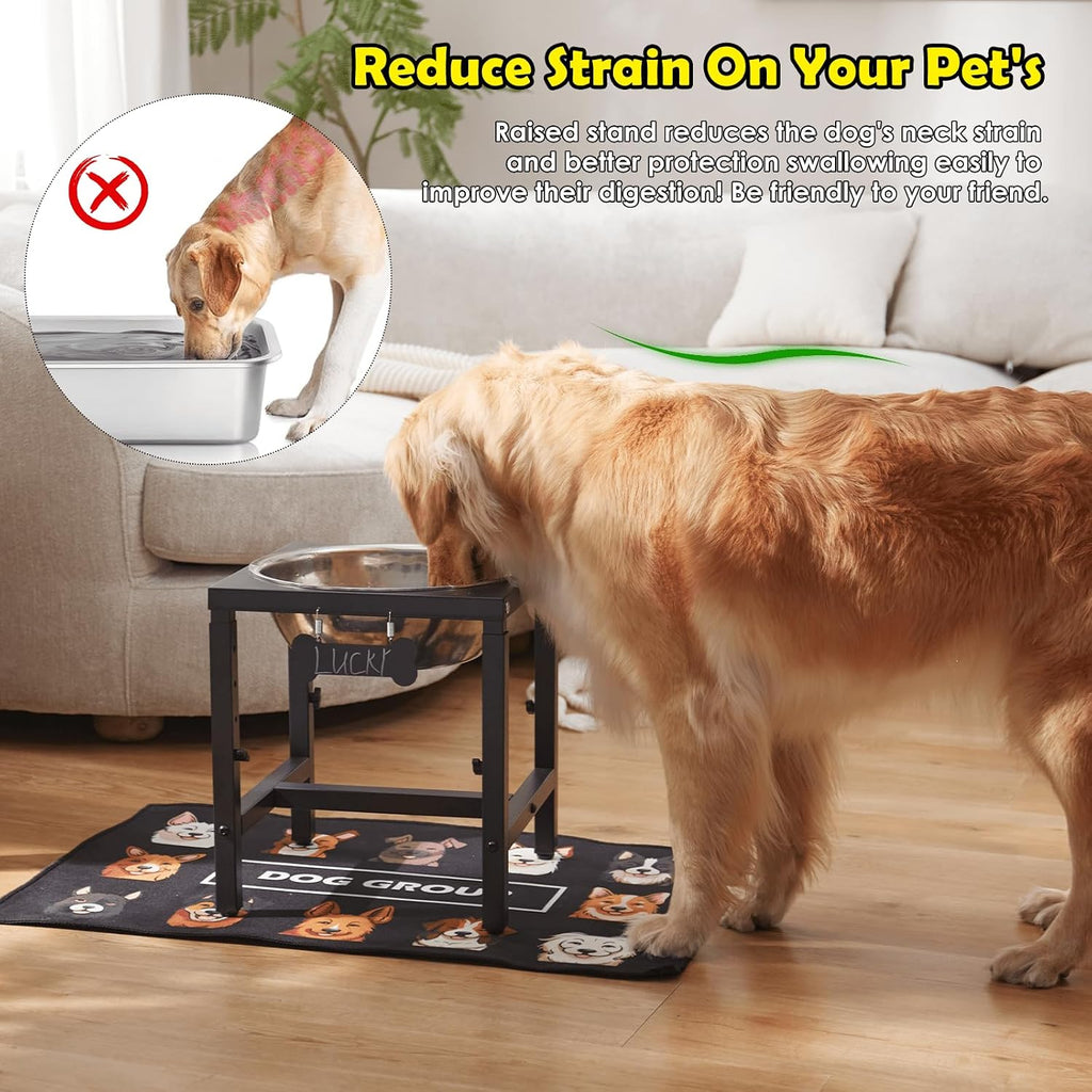 1.32 Gallon Elevated Dog Water Bowl for Large Dogs, 4-Height Adjustable (13-18'') Raised Stainless Steel Bowl