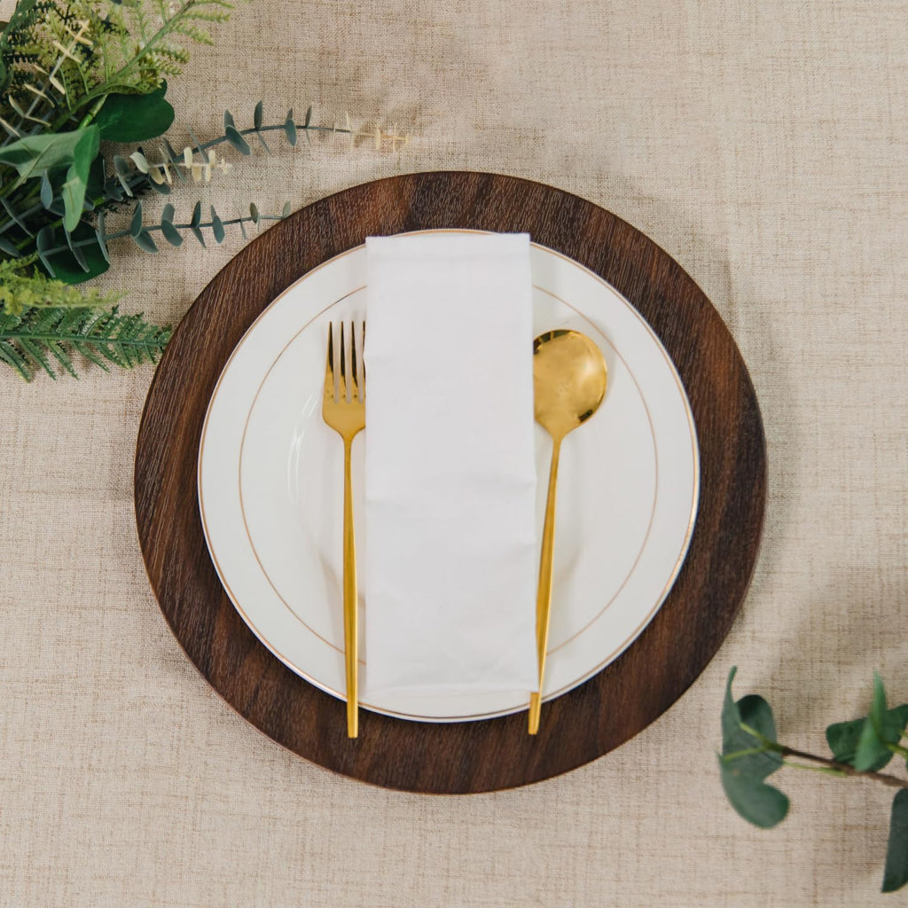 20PCS 13in Charger Plates Bulk- Faux Wood Chargers for Dinner Plates- Brown Round Plastic Plate Chargers- Farmhouse