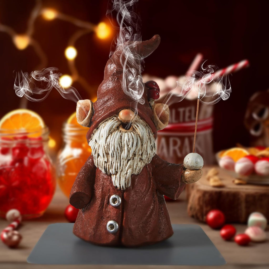 Incense Holder for Sticks, Cute Gnome Statue Incense Cone Burner Ornaments, Adorable Gnome Home Decoration, Unique