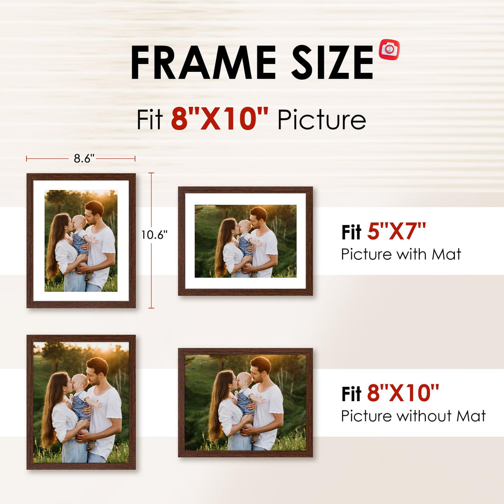 8x10 Picture Frame Bulk-6 Pack, Photo Frame with HD Plexiglass, Display Pictures 5x7 with Mat or 8x10 Without Mat