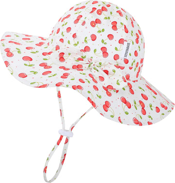 UPF 50+ Baby Girl Sun Hat with Wide Brim & Neck Flap, Adjustable Toddler Bucket Hat for Beach Outdoor