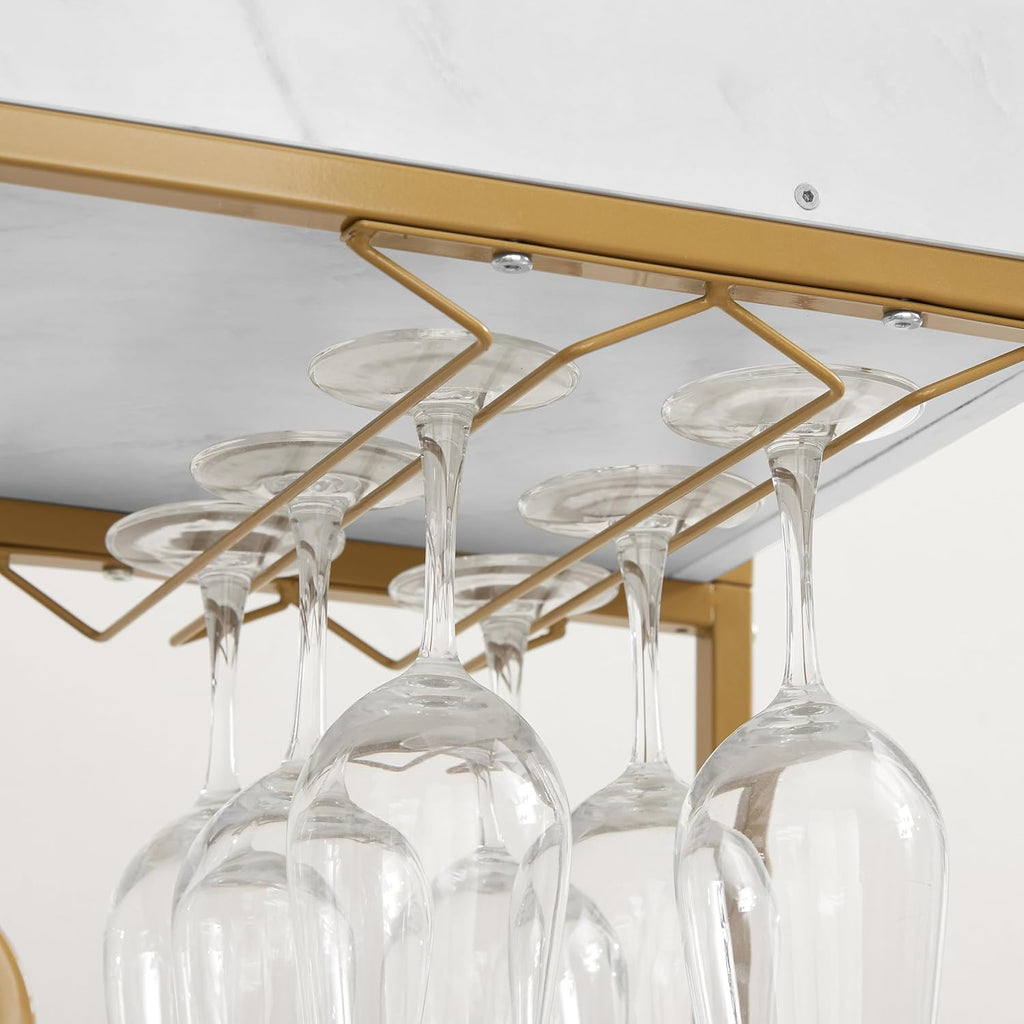 Gold Bar Cart with Wheels 6-Tier Rolling Serving Cart Vintage Wine Trolley with Glass Holder and Wine Rack Beverage