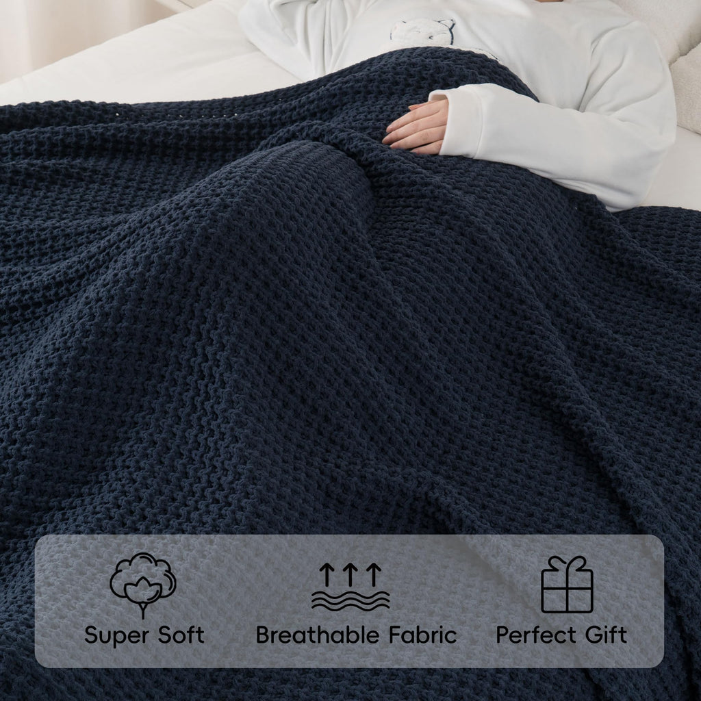 Navy Blue Throw Blanket for Couch, Chenille Knitted Blue Blanket 60''x80''