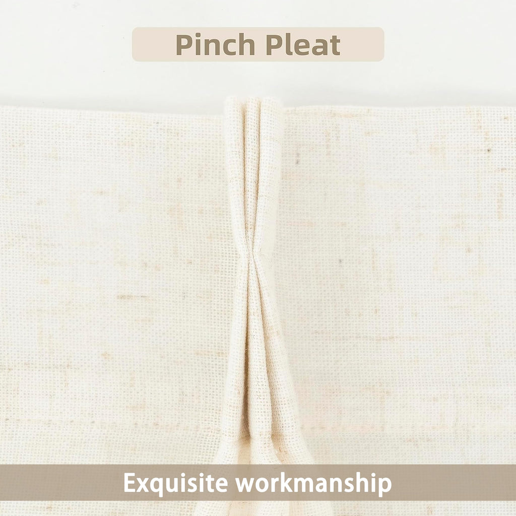 Pinch Pleat Linen Textured Semi Sheer Solid Farmhouse and Modern Rustic Linen Curtains 2 Panels 50 inches Wide by 84