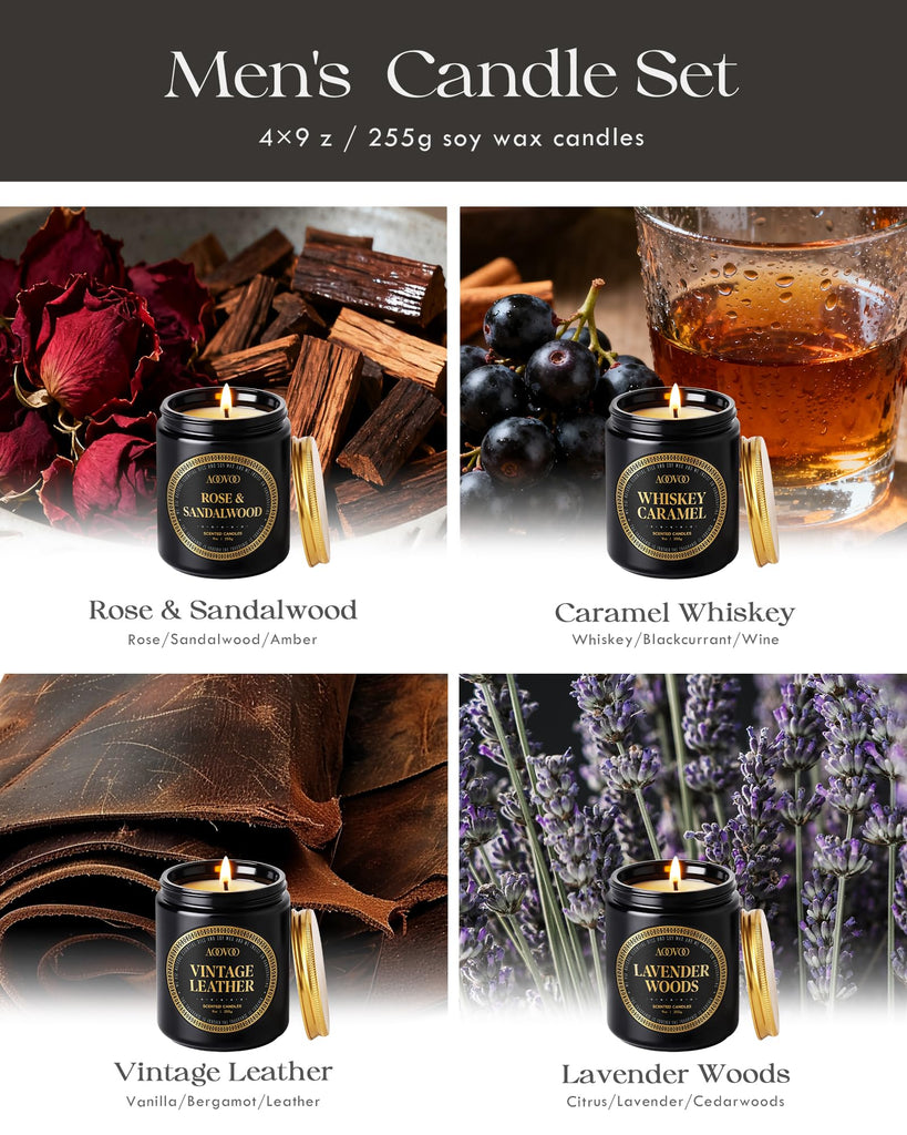 Scented Candles for Men - 4 Pack Candles Scented, Giftable