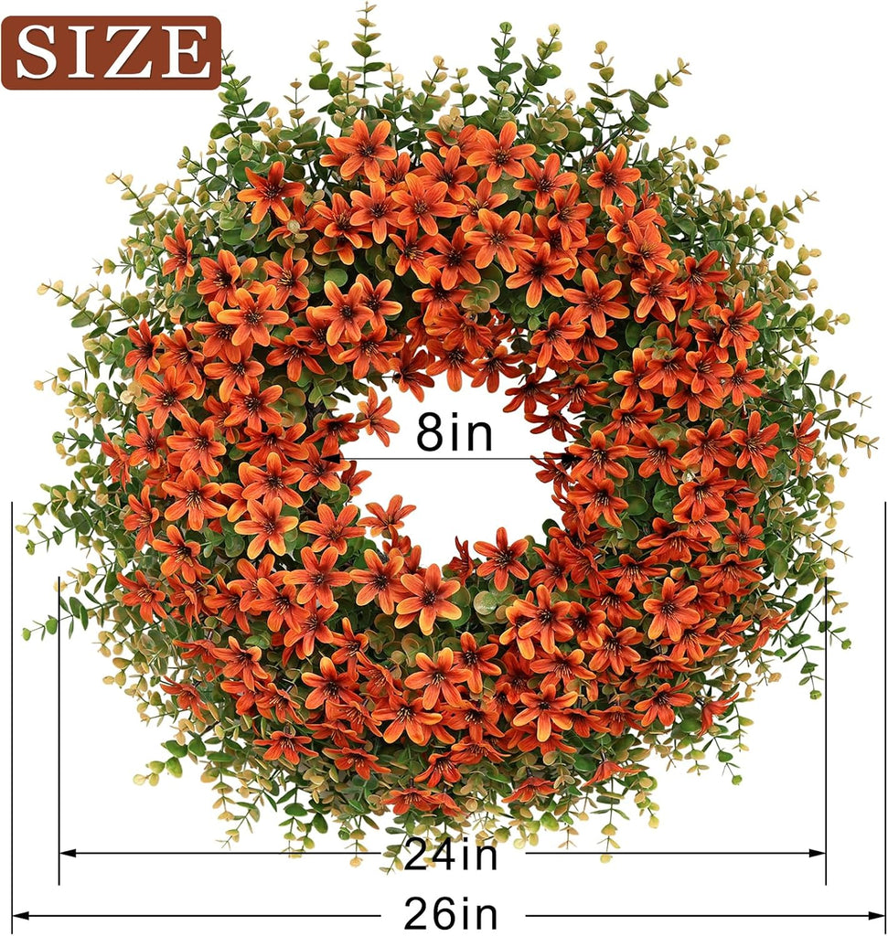 26" Large Artificial Eucalyptus Silk Flower Wreath(Fall Orange)