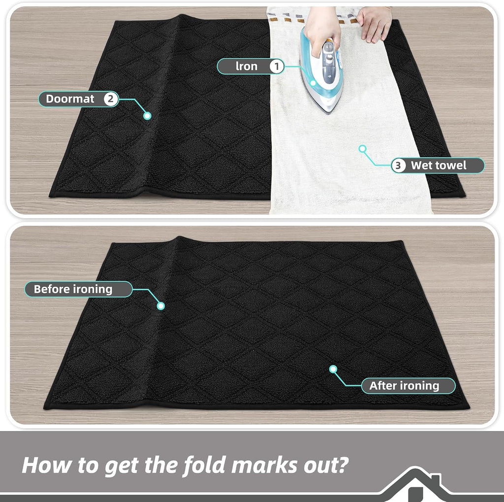 Dirt Trapper Door Mat 24" x 36" Non-Slip Washable, Black | Doormats Welcome Mat, Trap Dirt and Absorbent Entryway