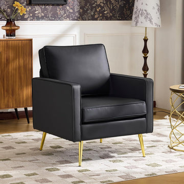 Faux Leather Accent Chair with Gold Leg, Small Space