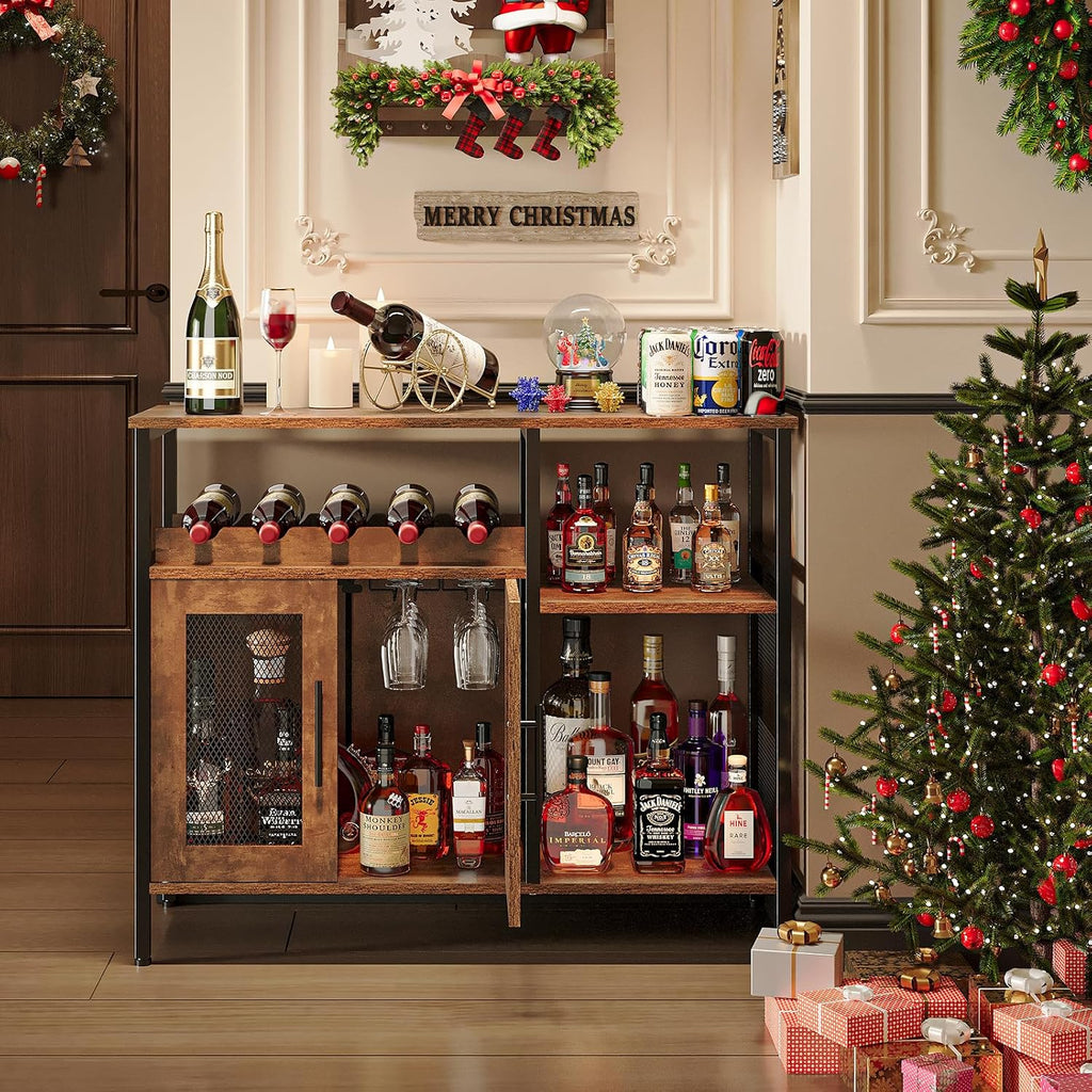 Wine Bar Rack Cabinet with Detachable Wine Rack, Coffee Bar Cabinet with Glass Holder, Small Sideboard and Buffet