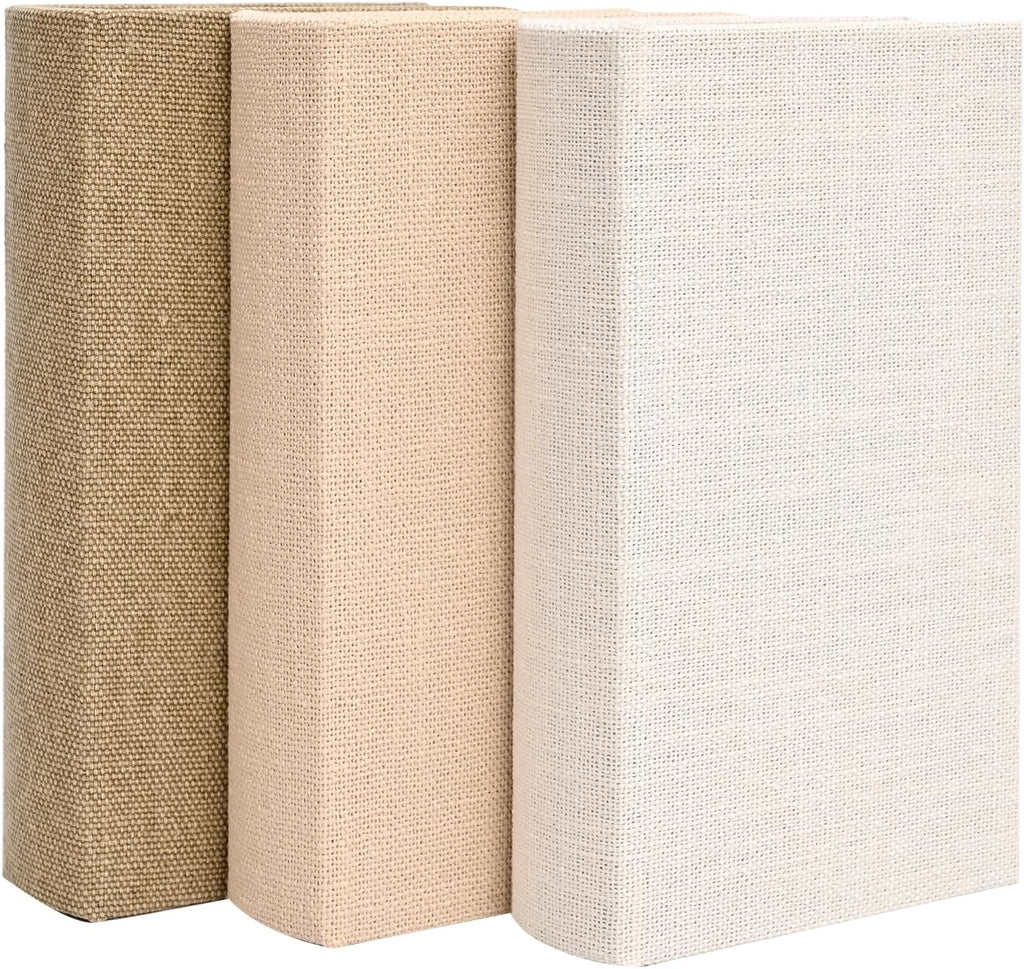 Modern Linen and Wood Decorative Faux Book Boxes Set of 3, 8",Taupe,Beige,Off White