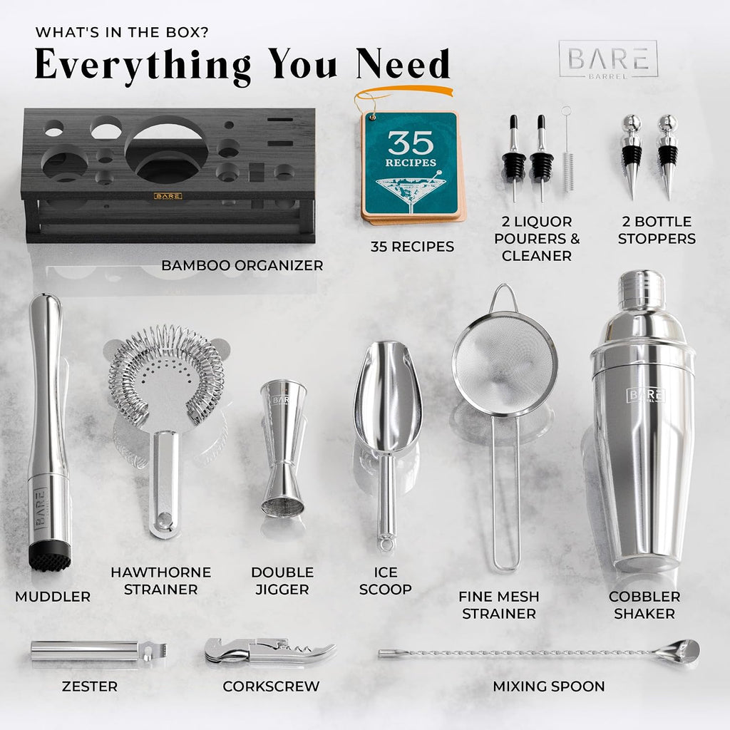 Mixology Bartender Kit Bar Set | 16-Piece Cocktail Shaker Set | Martini Barware Mixing Tools Bartending | Incl. 35 - Set of 16