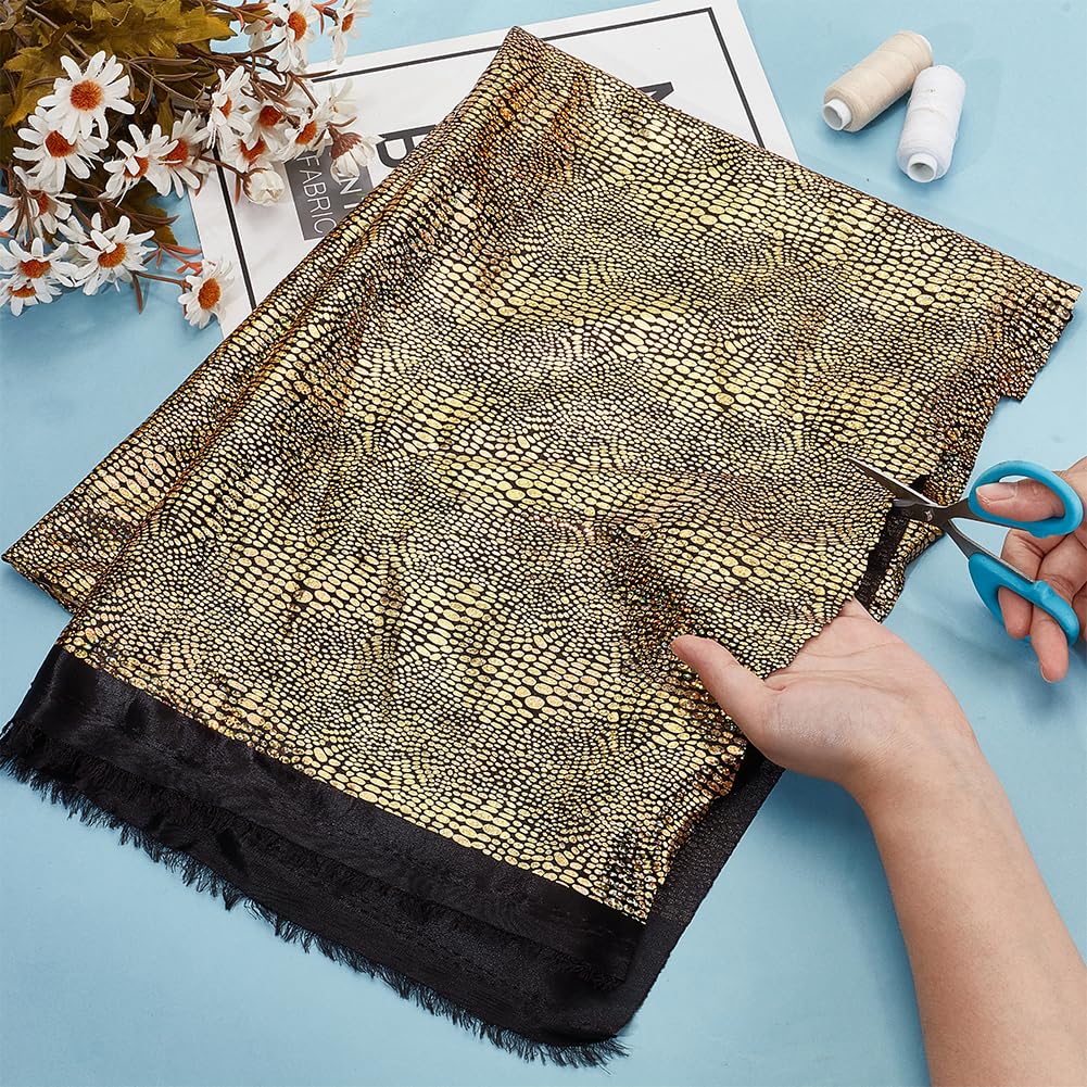 1 Yard Gold Snake Skin Texture Faux Leather Fabric 62.2in Width Gilding Polyester Fabric Shiny Snake Skin for Sewing