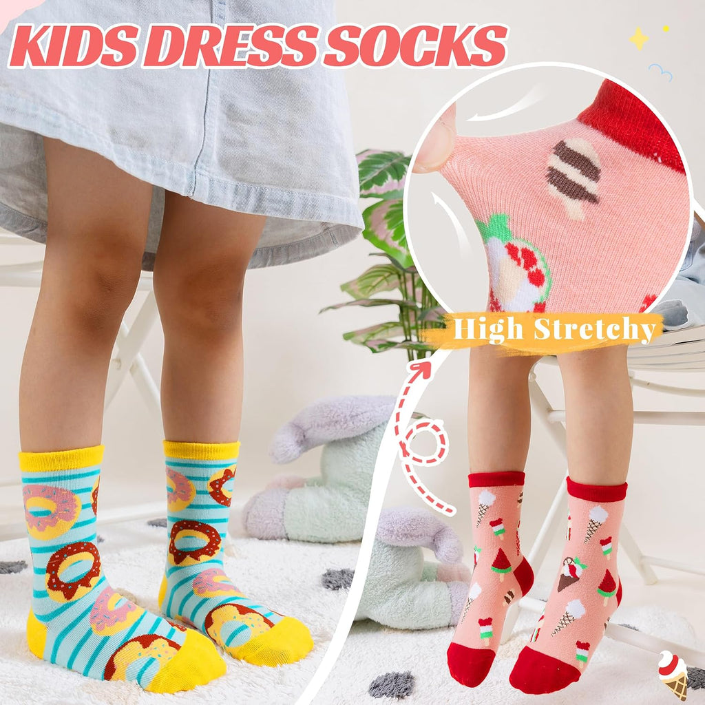 Kids Girls Boys Cotton Crew Socks Funny Crazy Novelty Cartoon Cute Silly Dress Socks 6 Pairs