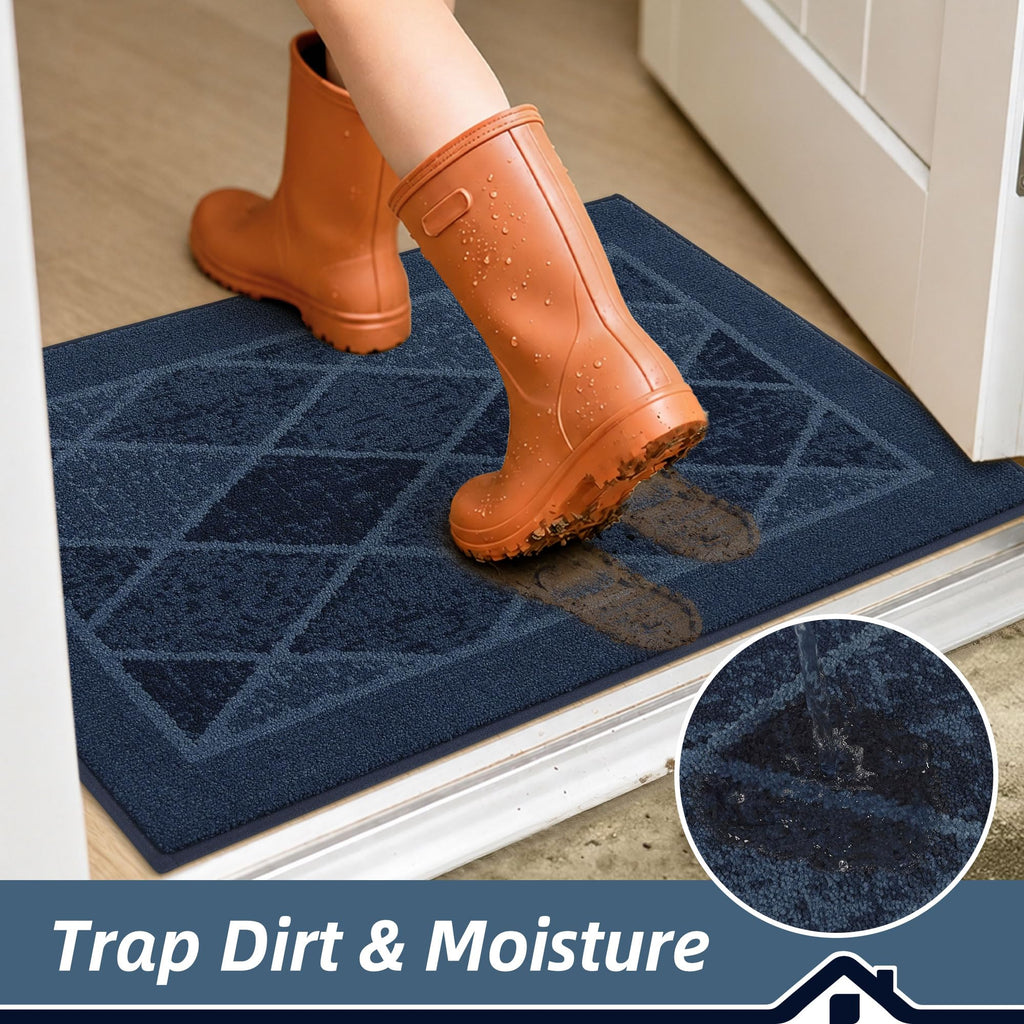 Dirt Trapper Door Mats 36" x 60", Non-Slip Washable, Navy Blue