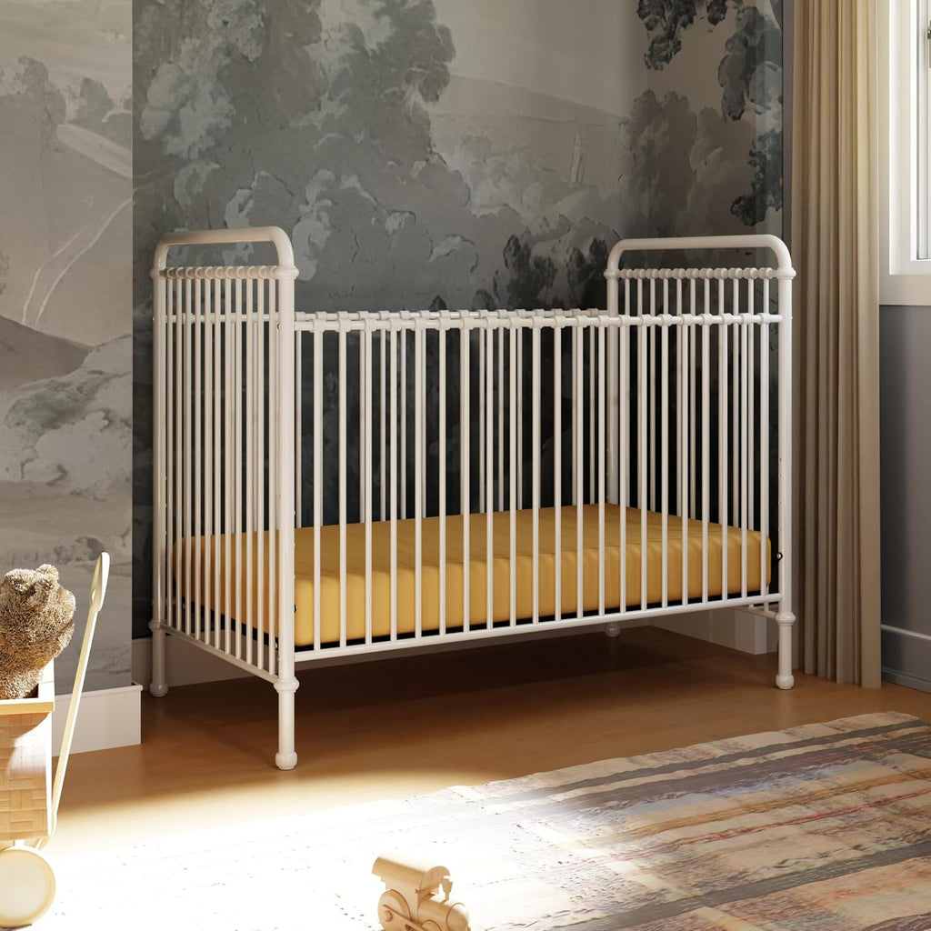 Abigail 3-in-1 Convertible Metal Crib in Washed White, Greenguard Gold Certified | GREENGUARD Gold Certified