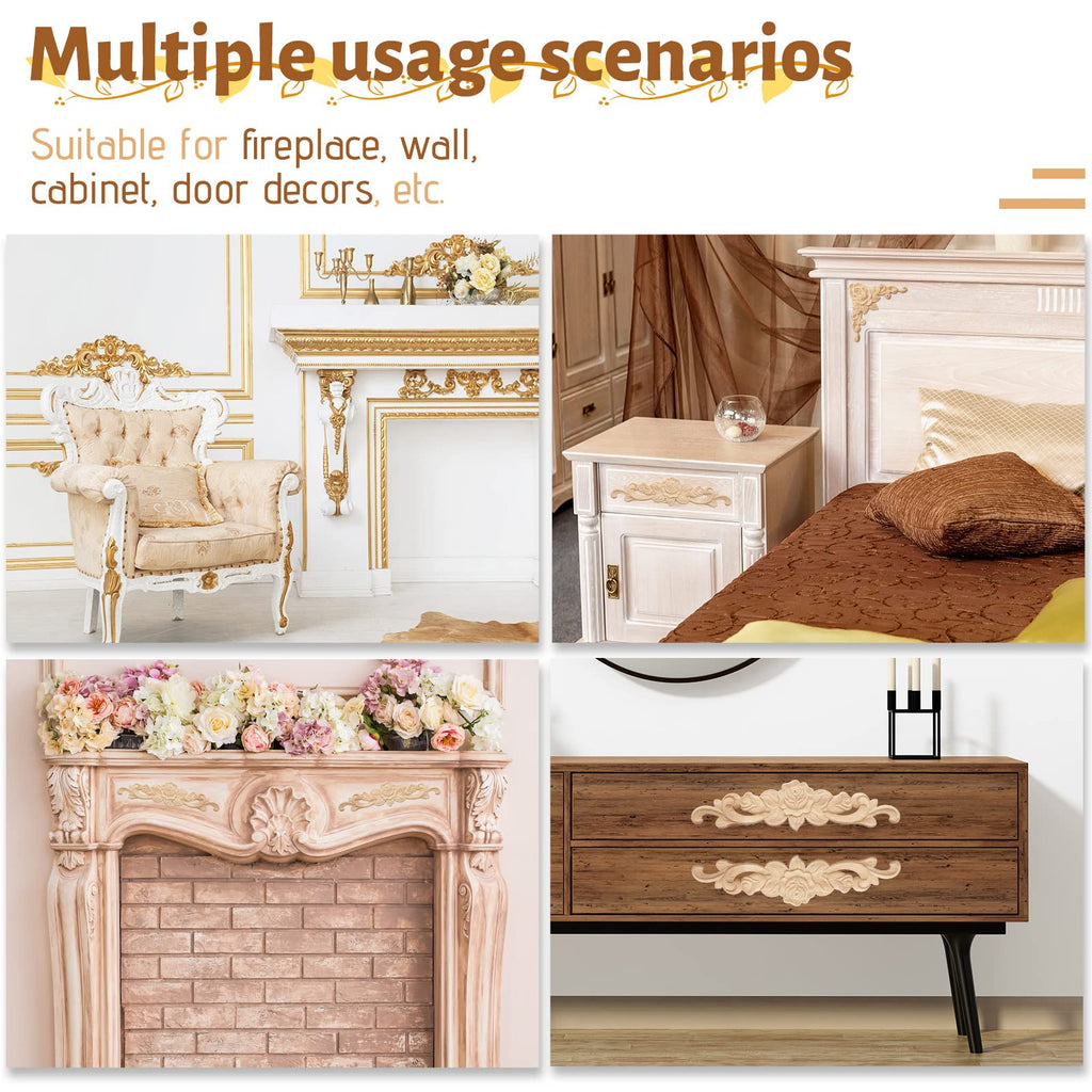 10 Pcs Wood Appliques and Onlay for Furniture,Small Size, Flower