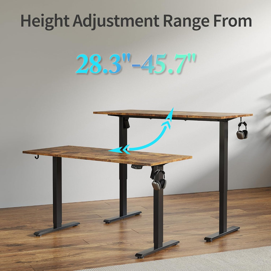55*24 Inch Height Adjustable Electric Standing Desk, Rustic Brown | Sit Stand Up Computer Desk, Memory Presets