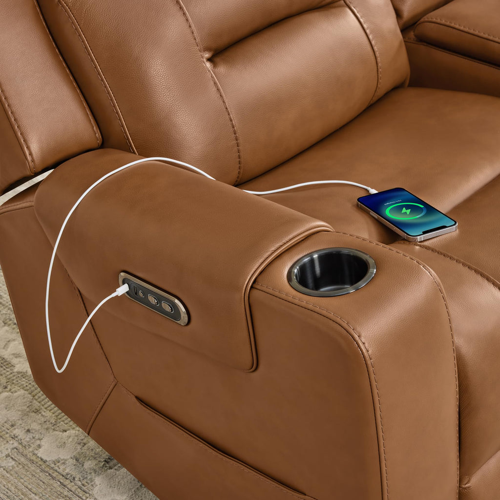 Lay Flat Power Reclining Loveseat with Console, Saddle