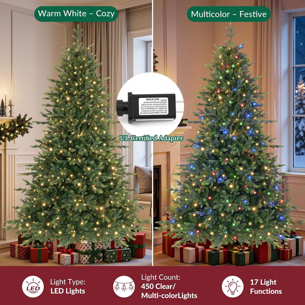Prelit Artificial Fir Christmas Tree with Dual Color Lights