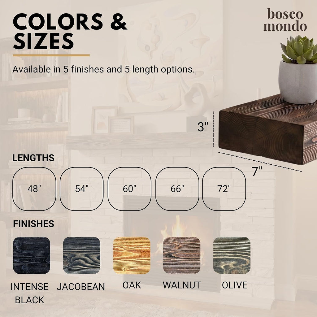 Solid Wood Shelf, Floating Mantle for Living Room, Farmhouse Rustic Wood Mantel, Easy Wall Mount with Heavy-Duty