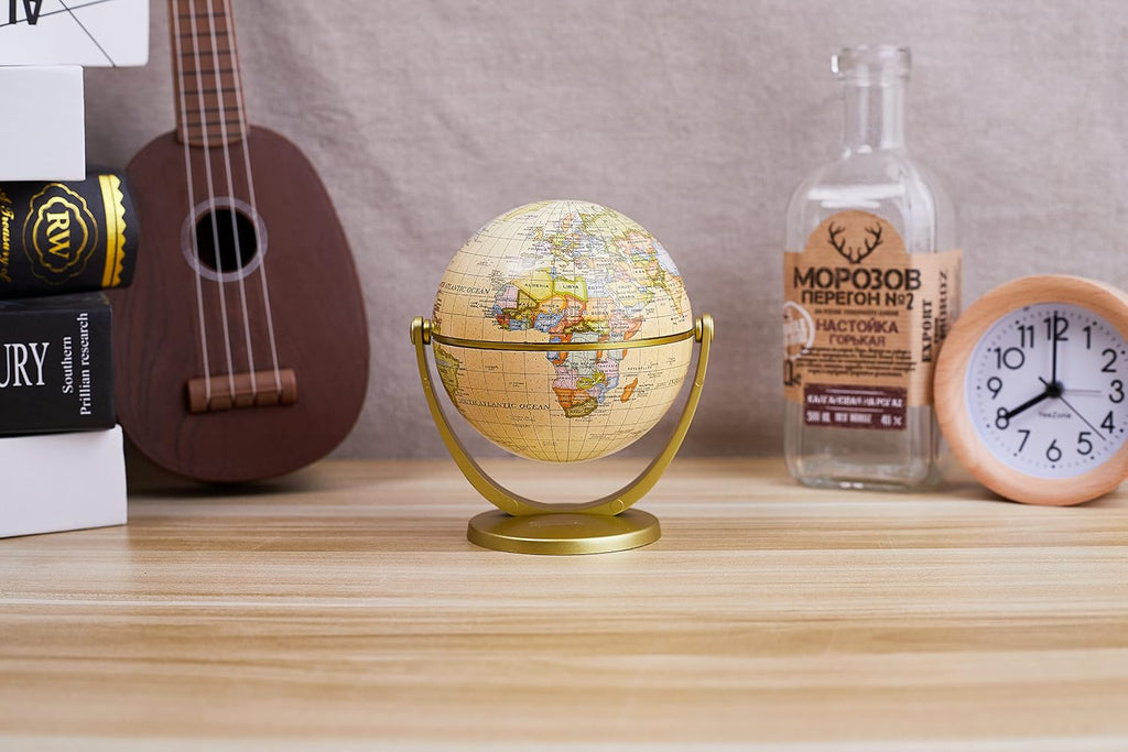 Mini Antique Globe 4-inch / 10 cm - Swivels in All Directions Educational, Decorative, Unique, Small World, Desktop
